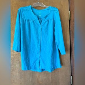 St. John’s Bay Women’s 1X Blouse Top Turquoise Blue 3/4 Sleeves EXCELLENT